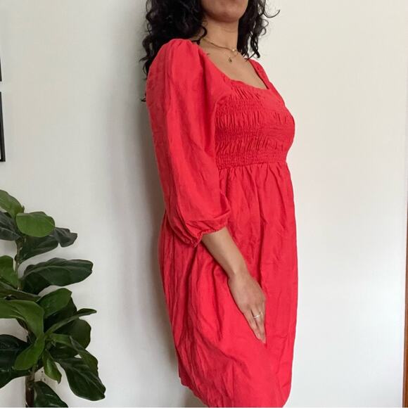 Ingrid + Isabel Maternity Peasant Mini Dress Medium Coral Red Cottagecore Linen - Picture 13 of 13